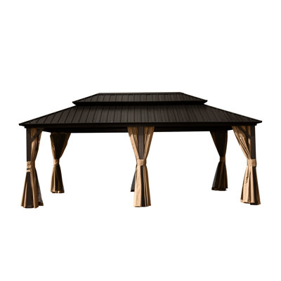 12X18ft Gazebo, Aluminum Structure With Galvanized Steel Roof. Versatile For Outdoor Activities. Brown Spacious 12' X 18' Built From And Steel. Cool Relaxing.