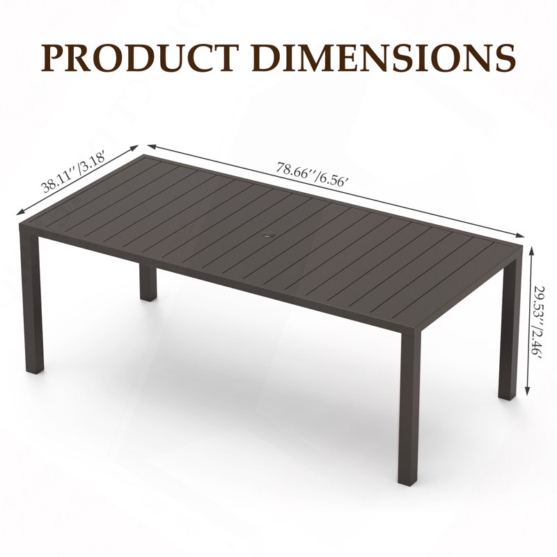 Table de salle à manger d'extérieur pour 8 personnes, H 29,53 po x L 78,66 po x l 38,11 po