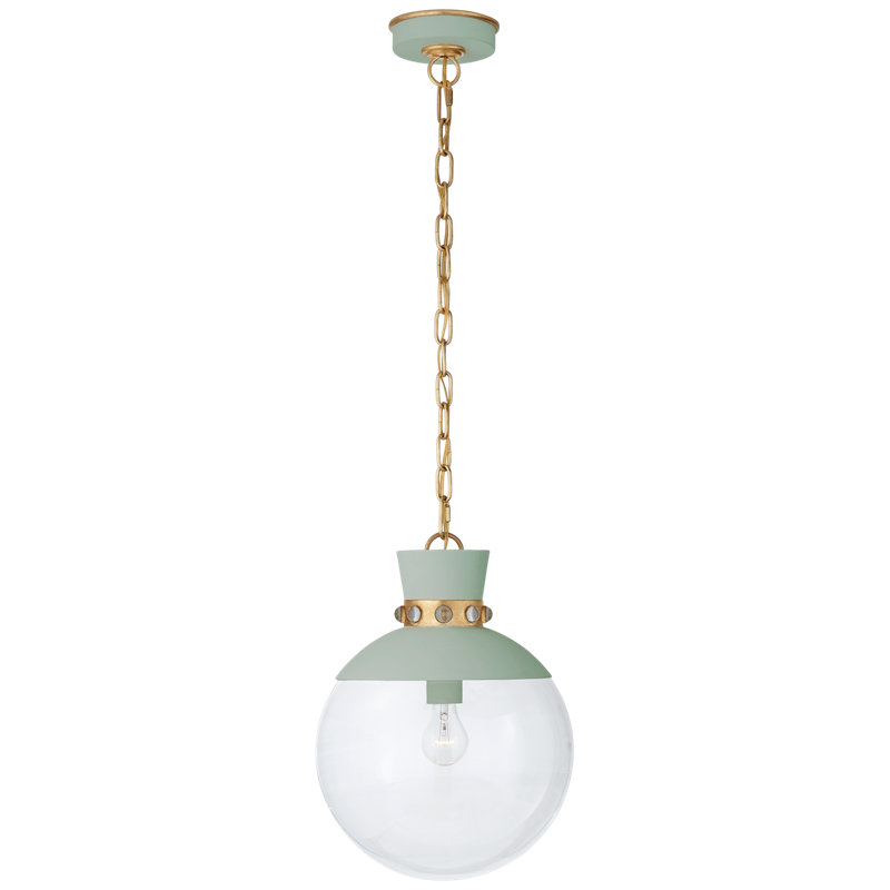 Julie Neill Lucia Small Pendant, Celadon/Gold, 17.5" H x 13" W x 13" D