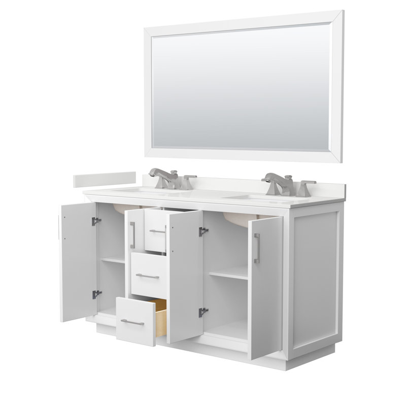 Strada 60 in. Double Vanity, WDX13387, White, Brushed Nickel