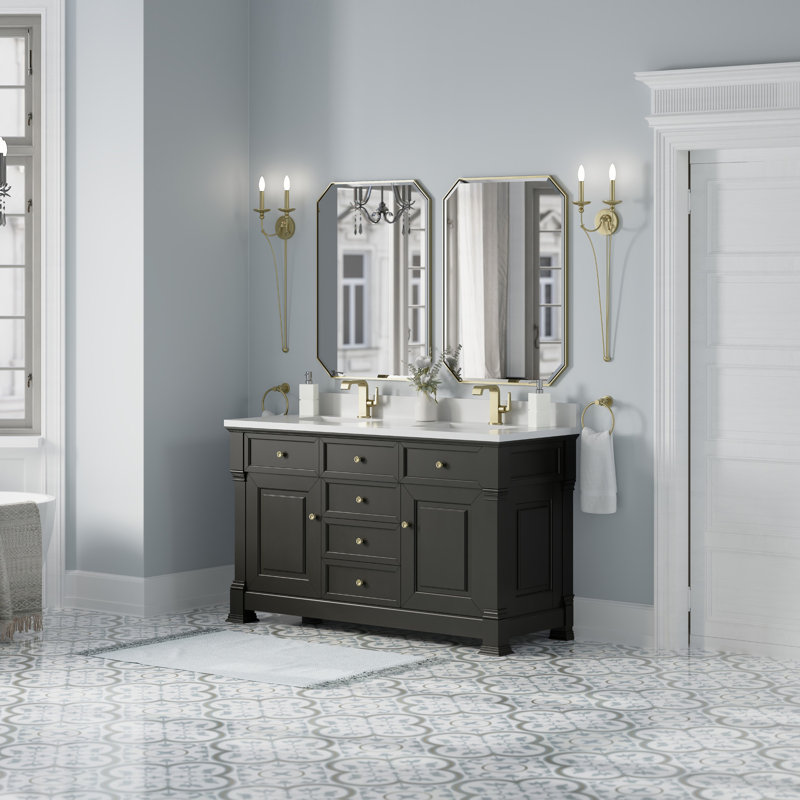 Brookfield 60'' W Double Vanity, Single Hole, Black Onyx, White Zeus