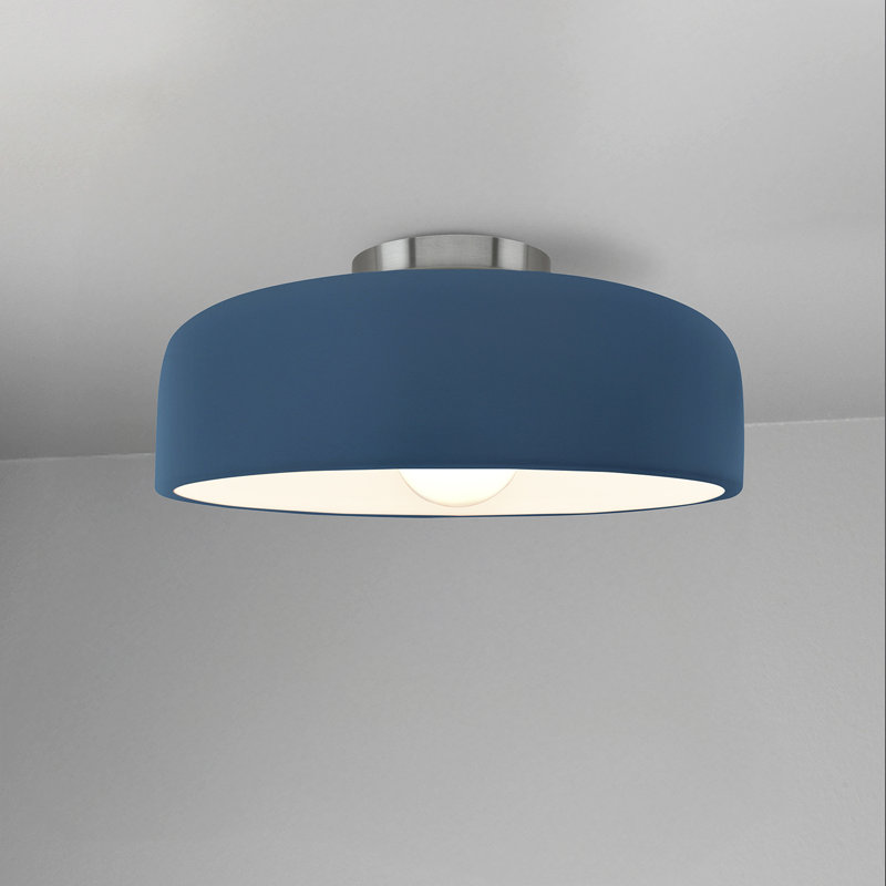 Plafonnier semi-encastré en céramique Dottie, Ciel à minuit / blanc mat, Nickel brossé, H 6 po x l 10 po x P 10 po