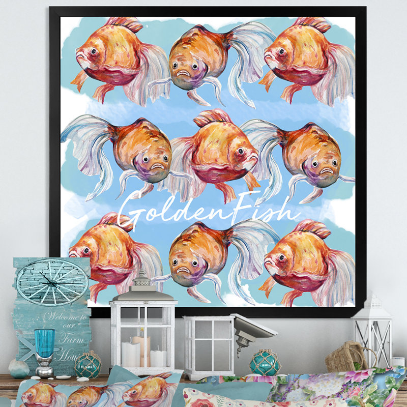 Aquarelle, art du poisson III - sur, Cadre photo noir, H 16 po x l 16 po x P 1 po