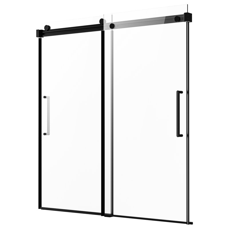 Porte de douche en verre l 56 à H 60 po, verre incassable de 0,31 po d'épaisseur, conception de fuite, disposition réversible, porte de baignoire noire