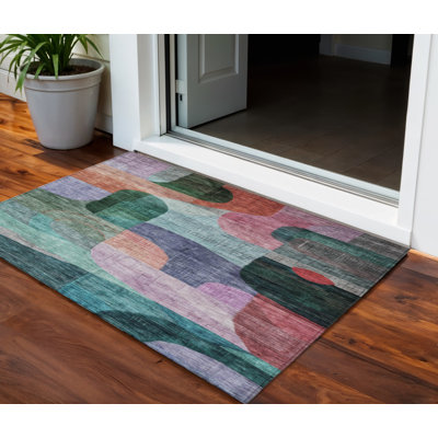Tapis d'extérieur lavable abstrait mauve et bleu 3 pi x 5 pi