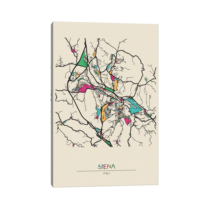 Siena, Italy Map by Ayse Deniz Akerman - Wrapped Canvas Gallery-Wrapped Canvas Giclée, 20.32 cm H x 30.48 cm W