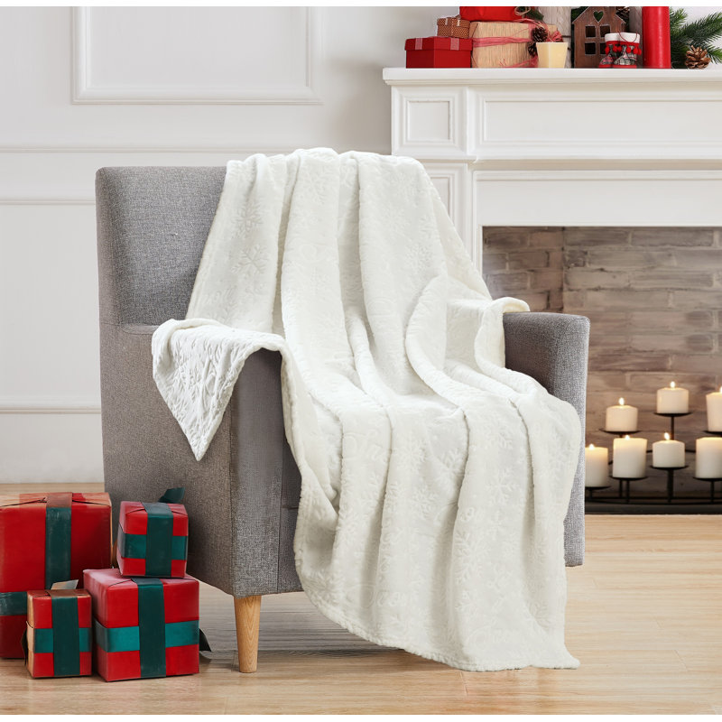 Let It Snow Embossed Throw, White