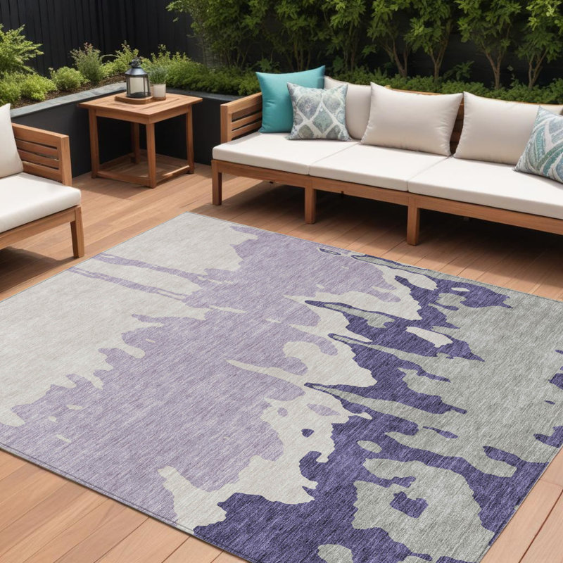 Tapis intérieur lavable abstrait mauve et ivoire Arpin 9 pi x 12 pi