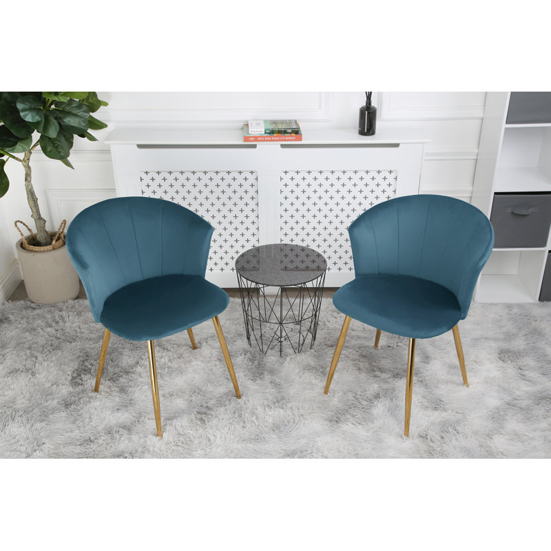 Justen 47cm H Upholstered Windsor Back Side Chair, 2, Teal, Gold