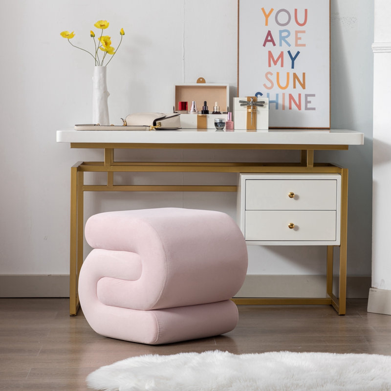 Repose-pieds en tissu avec tabouret de maquillage, Velours rose clair
