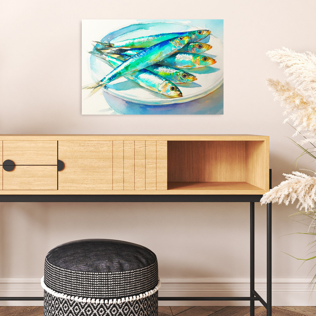 Colorful Sardines Painting Colorful Vibrant Contemporary Fish Coastal Ocean Wall Art Print
