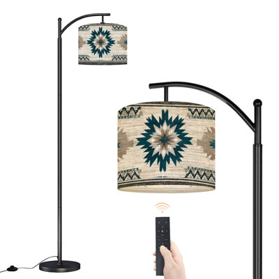  Arc Floor Lamp Navajo tribal seamless Native American ornament Ethnic South Western Tall Modern Standing Lamp LED Adjustable Linen Lampshade 3 Color Temperatures