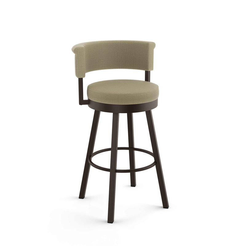 Highgate Swivel Upholstered Counter Stool, Dark Brown, Counter Stool (26.75” Seat Height), Beige Fabric