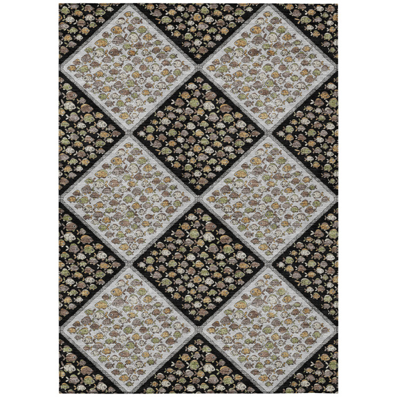Machine Washable Indoor/Outdoor Chantille ACN2579 Kids Rug, 9' x 12', Black