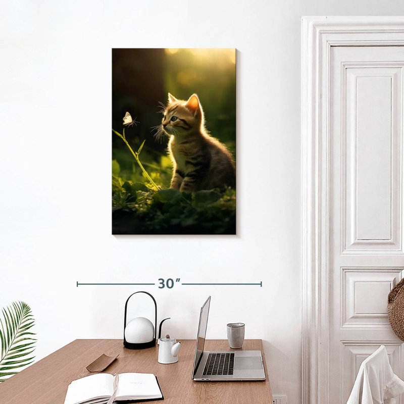 Brampt Kitten Watching Butterfly, 30" H x 20" W