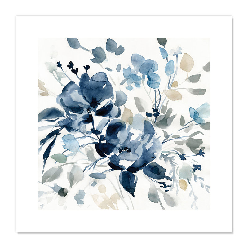 Indigo and Neutral Floral Watercolor Print, 20" x 20"