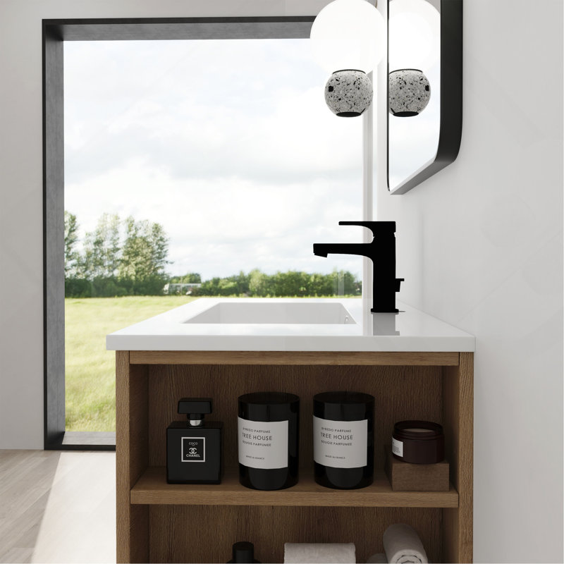 Meuble-lavabo mural 30 po avec lavabo, tiroir à fermeture en douceur et tablette latérale