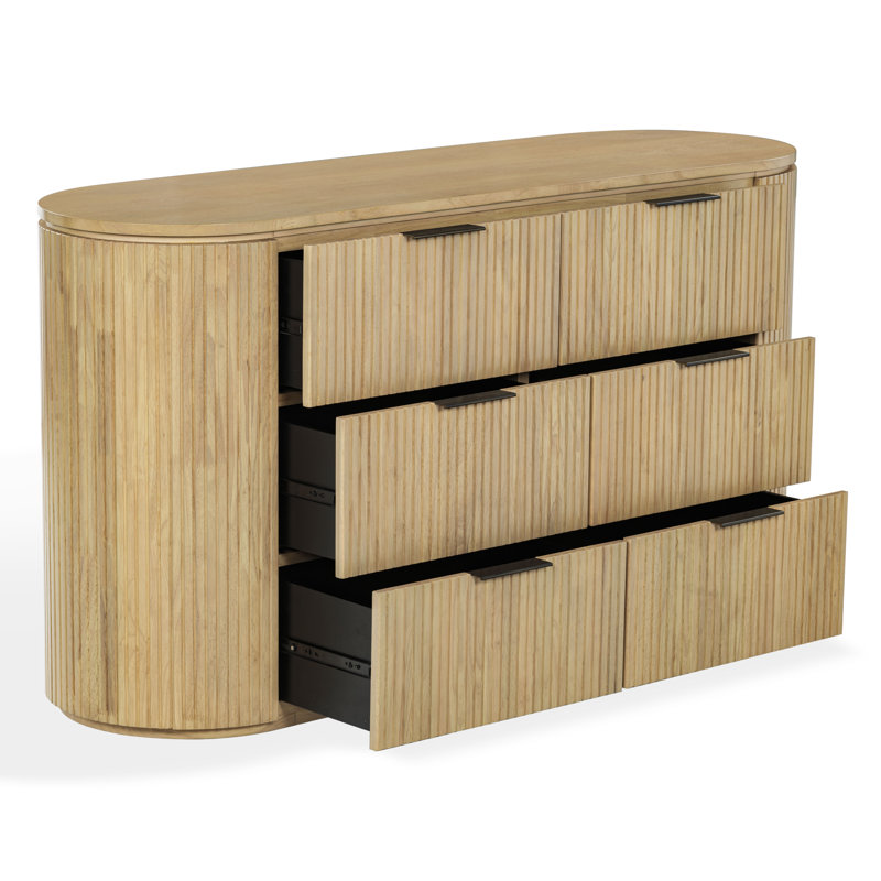 Commode cannelée à 6 tiroirs, Chêne