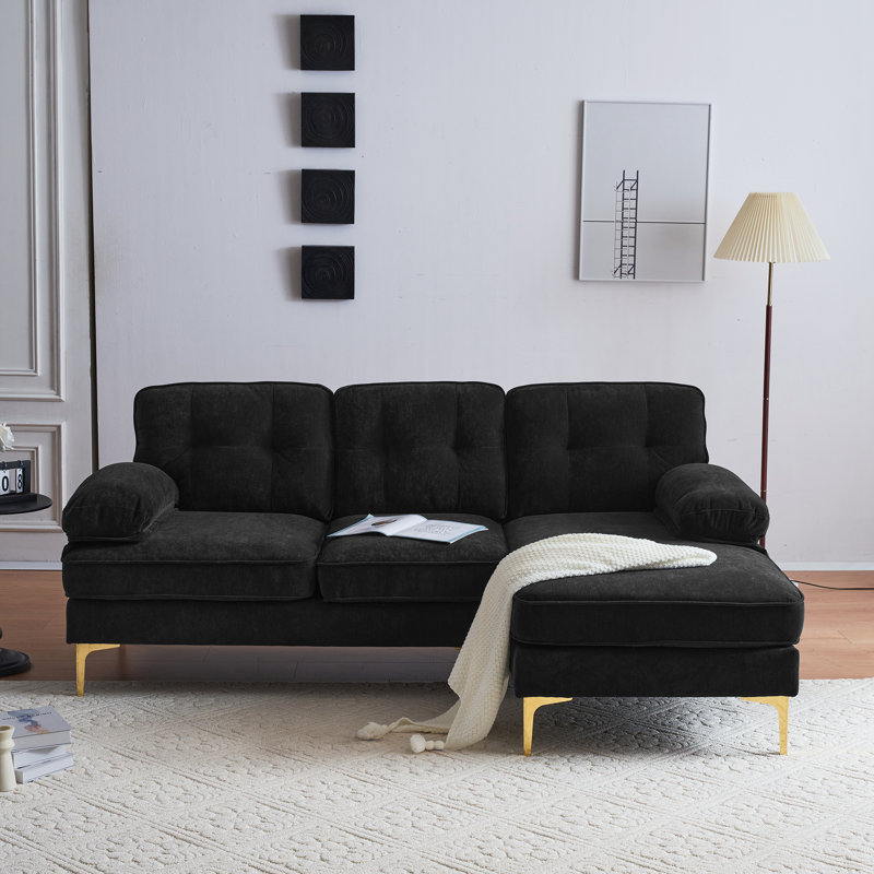 Meganmarie 83'' Velvet Sofa Chaise, Black Velvet