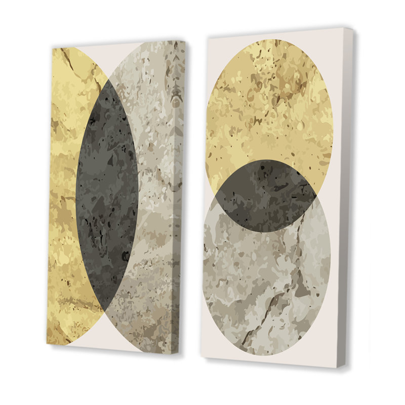 «Late 20S Geometric Primitive Aesthetic V», ensemble de 2 peintures, Toile tendue, H 20 po x l 24 po x P 1 po