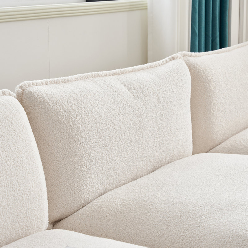 Canapé et canapé avec repose-pieds Avrilynn, Imitation de sherpa blanc, 120"W x 32.3"D x 33.5"H (3-Seat)