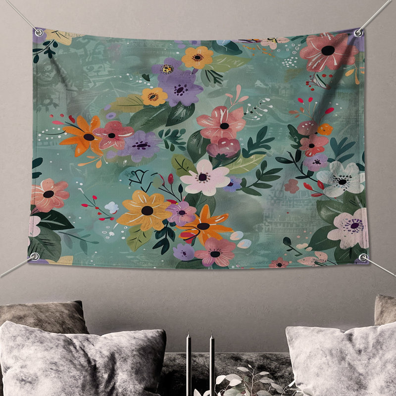 Tapisserie murale florale - Décoration murale nature, H 51 po x l 60 po avec 4 œillets