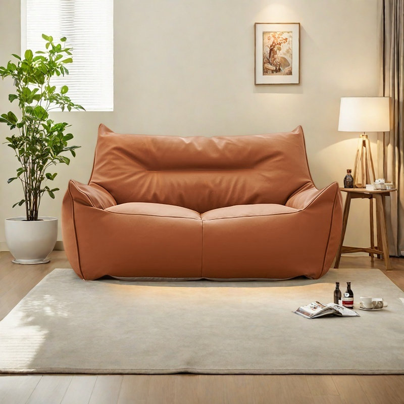 Retro Lazy Bean Bag Sofa, 25.59" H x 55.11" W x 35.43" D, Brown