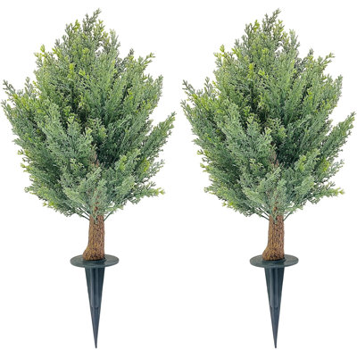 Artificial Cypress Shrub Ball Trees 2 Pack 30" Inch Fake Evergreen Plants with Ground Spikes Outdoor Artificial Plants Resistant to UV Ray for Front