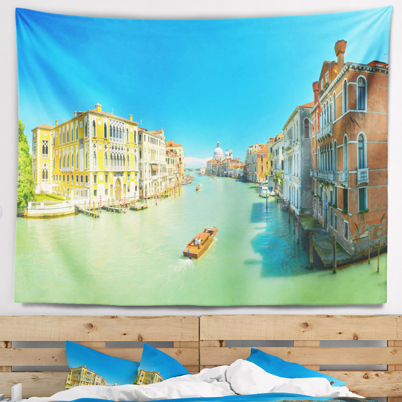 Tapisserie venice en vert grand canal landscape, H 32 po x l 39 po