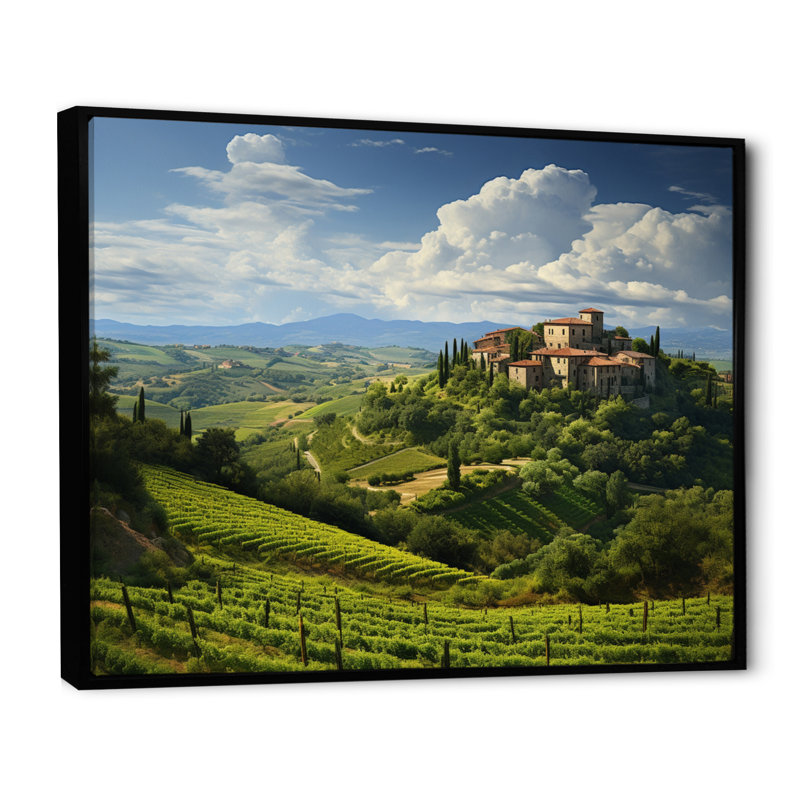 Italie, tranquillité toscane, Italie, art mural, H 24 po x l 32 po x P 1 po, Cadre flottant noir