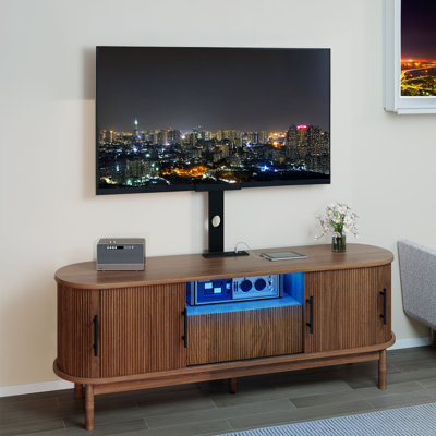 Meuble télé 60 po, console télé, console multimédia avec support en métal et bande DEL 60 po