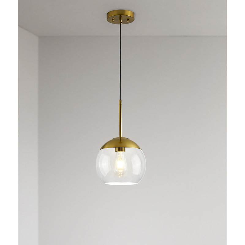 Luminaire suspendu en verre Melveen Globe, Clair, Laiton brossé