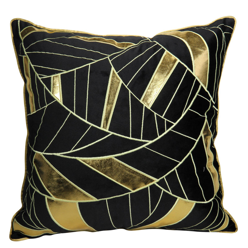  Housse de coussin en velours noir doré brodé