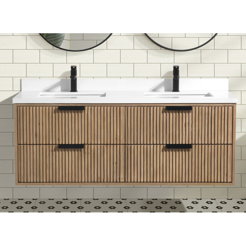 Meuble-lavabo flottant 55 po San Diego, Weathered Fir, Noir mat