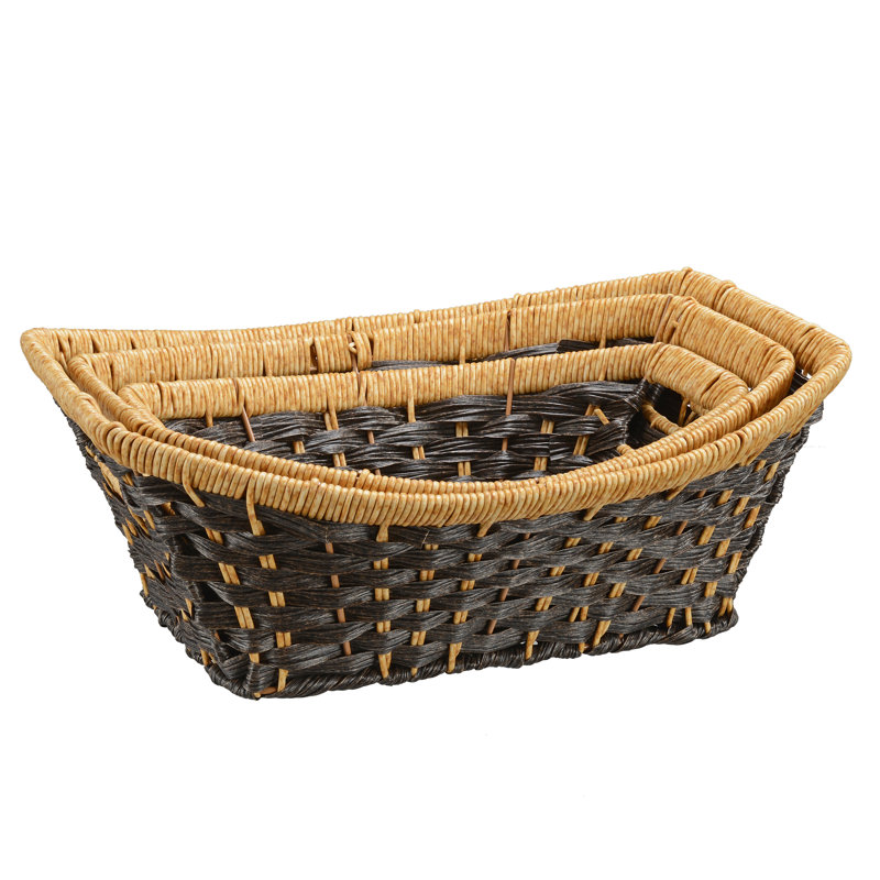 Handmade Synthetic Rattan Nesting Storage Basket with Handles (Set of 3)