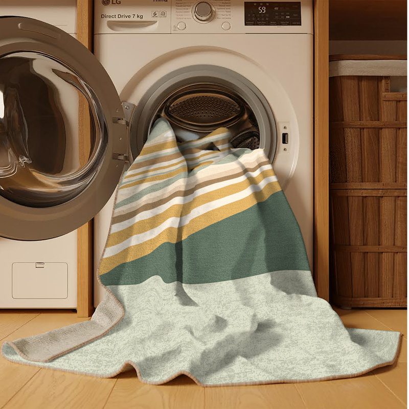 Machine Washable Tomohon Cake Slice Modern Striped Rug in Beige – Beige Binding, 5x7