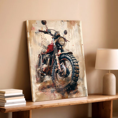 Vintage Motorcycle Watercolor Poster Rustic Bike Canvas Print Decor Wall Art Print, Living Room Bedroom Office Hallway Decor, Modern Surreal Gallery Wall Accent for Apartment Loft Entryway Home Style