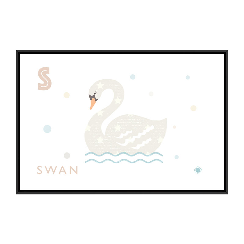Cygne - imprimé, H 40 po x l 60 po x 1,5 po, Toile avec cadre noir, Pas de tapis