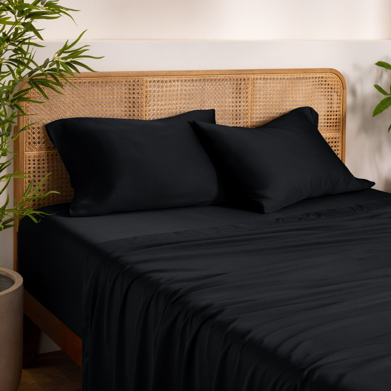 Ensemble de taies d'oreiller en rayonne de bambou, Taie d’oreiller standard, Noir