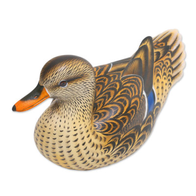 Statuette en bois de canard colvert fabriqué à la main NOVICA