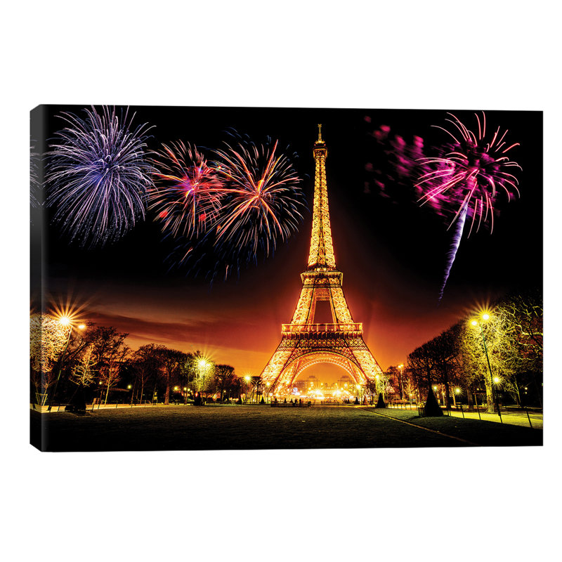 Eiffel Tower Illuminated At Night - No Frame Print on Canvas, 101.6 cm H x 66.04 cm W x 1.91 cm D