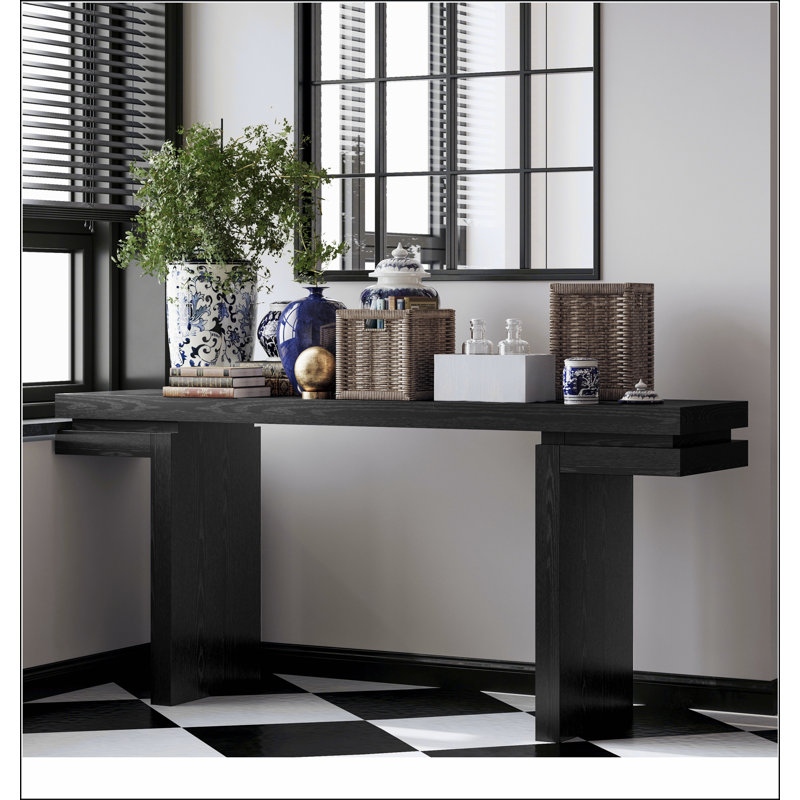 Console très large en placage de bois véritable de 66 po, table de canapé minimaliste derrière le canapé pour l'entrée, le couloir, le salon, le bureau personnel