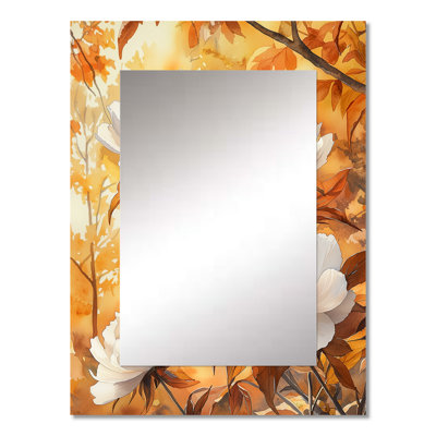 Peonies By The Autumn Maple Tree II - Peonies Mirror, Traditional Decorative Wall Mirror, Printed Metal Art
