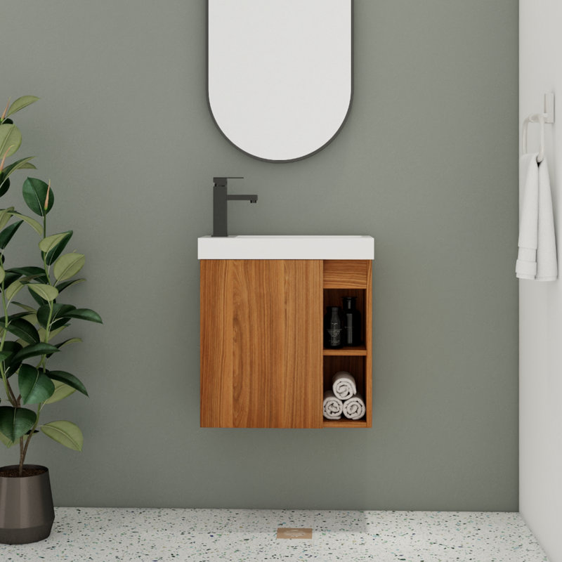 Meuble-lavabo simple avec plateau 20,17 po Kaceyn, Brun, Blanc