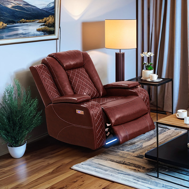Claret Brown Breathing Leather Living Room Sectional Recliner Sofa Chair, Brown Faux Leather