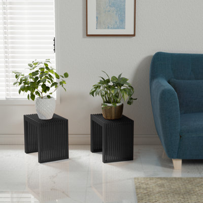 Gelindon Bamboo Accent Stool Farmhouse Dining Bench Entryway Bench for Living Room, Hallway, Bedroom, Bathroom (Set of 2)