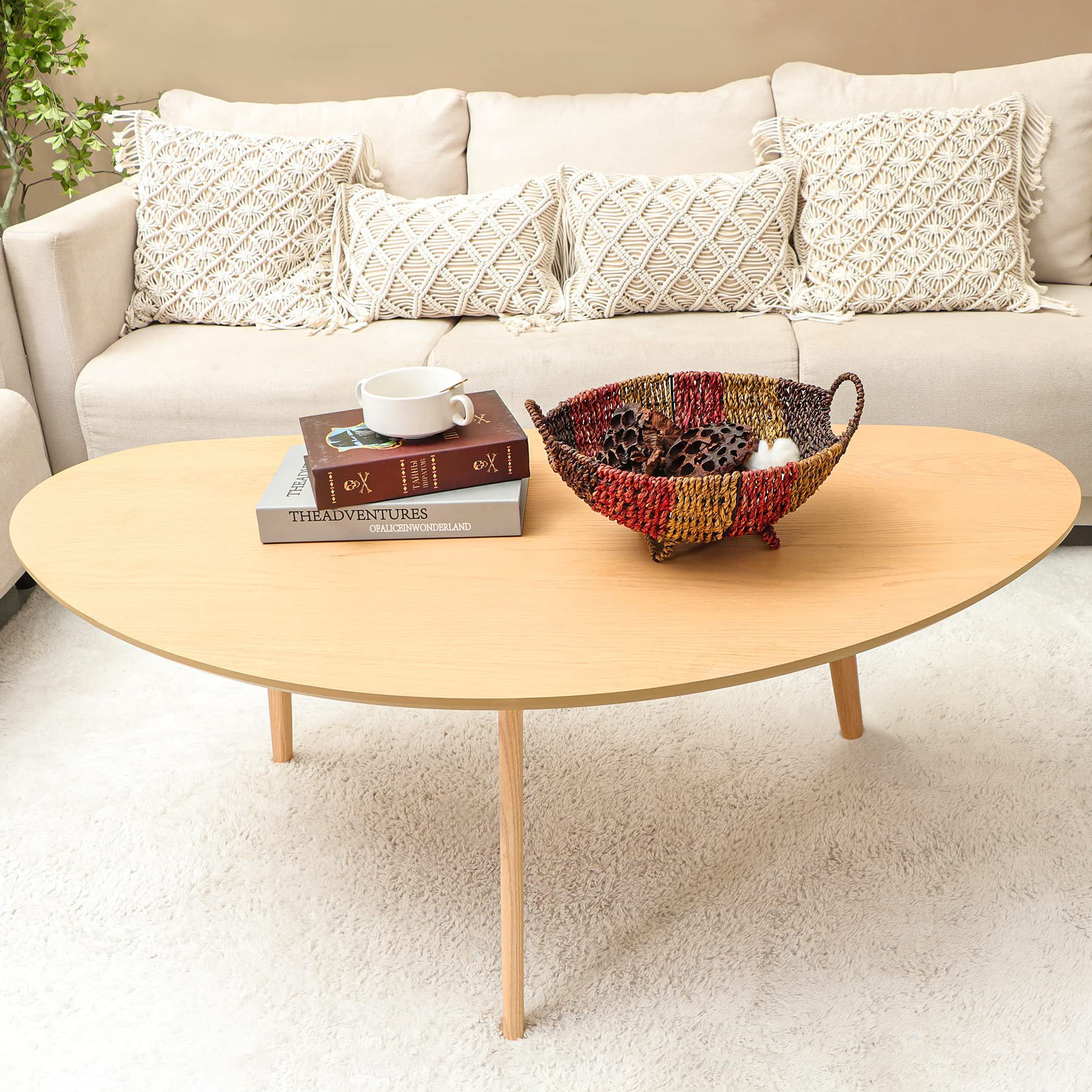 George Oliver Mid Century Modern Coffee Table, Oval Coffee Table For Living Room,Oval Small ...