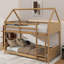 Lit superposé simple au-dessus d'un lit simple avec conception de maison et panneaux de pieds-1501280265