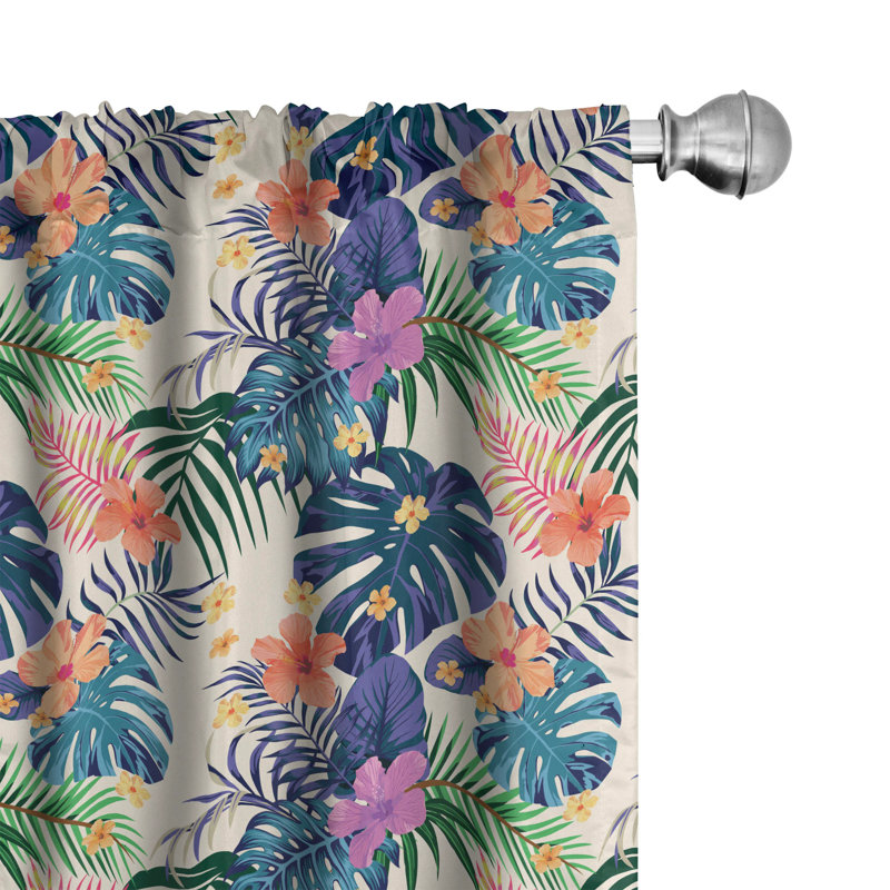 Tropical Floral Semi-Sheer Rod Pocket Sliding Panel, 28" x 63"