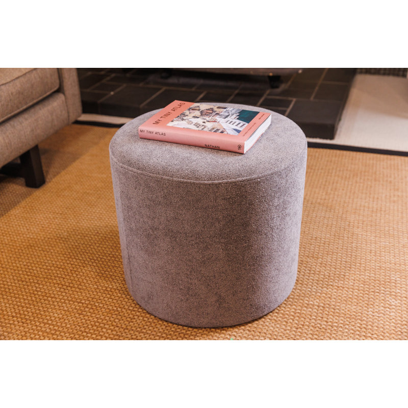 Upholstered Pouf, Light Gray Boucle